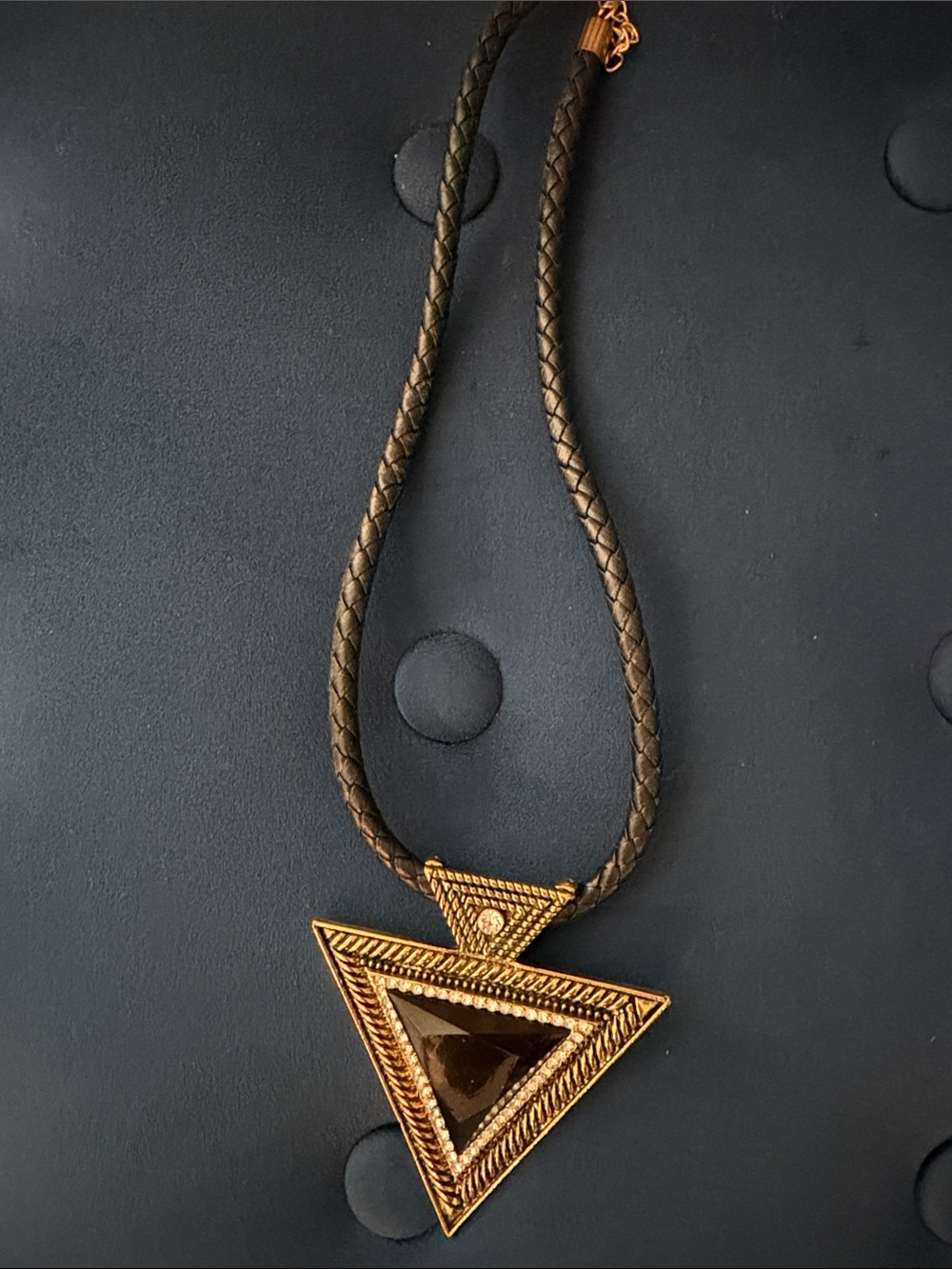 Gold-Tone Triangle Pendant Necklace with black Cord